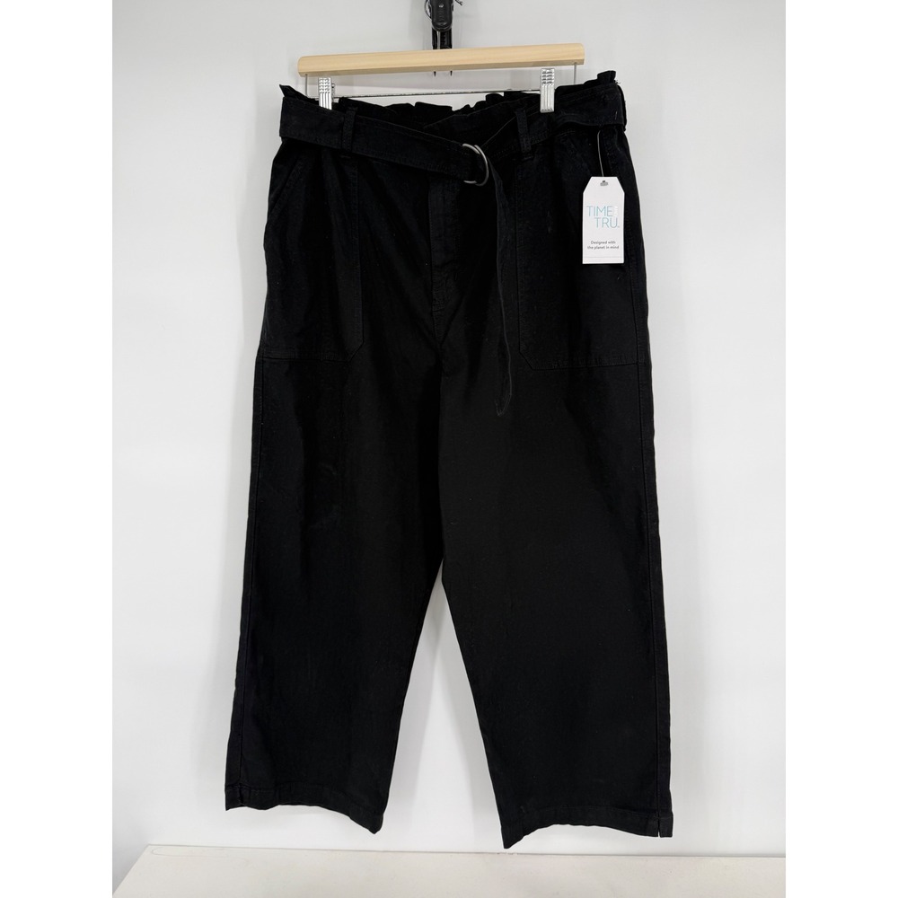 Time and Tru Black Paperbag Waist Belted Crop Pants Size 18